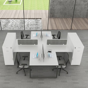 Modern White 4 Person Office <b>Desks</b> Staff <b>Table</b> Office Furniture Modular Workstation With Drawer - Product Image 1