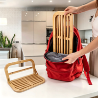 Égouttoir de cuisine multifonctionnel vertical portable pliable en bambou naturel pour biberons avec support amovible