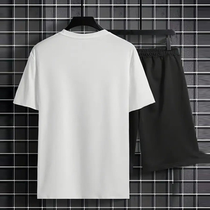 Set Estivo da <span class=keywords><strong>Uomo</strong></span> Personalizzato con Logo OEM, T-shirt Casual e Pantaloncini Sportivi in 100% Cotone, T-shirt Oversize Vintage per <span class=keywords><strong>Uomo</strong></span> - Product Image 2
