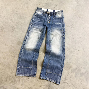 Jean en denim vintage de haute qualité, coupe droite, avec boutons, style baggy, robuste, pour pompiers, avec fermoir homard - Product Image 1
