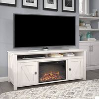 2021 Console TV de cheminée électrique en bois moderne pour téléviseurs jusqu'à 60 "meubles grande unité support de télévision à miroir avec cheminée en blanc
