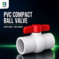 Robinet à bille compact SWD en PVC, poignée manuelle rouge, filetage interne, pour l'eau potable domestique et les conduites d'irrigation agricole