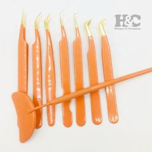 Pince à épiler en acier inoxydable durable de couleur orange, pince à épiler à pointe dorée, ensemble de pinces à épiler à pointe lisse, outil de pose d'extensions de cils durable, pince à épiler plate - Product Image 5