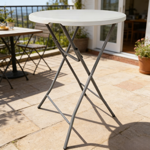 Foldable Round High Bar Table Lightweight Plastic Top Tall Cocktail Table for Patio Poolside Indoor Gatherings