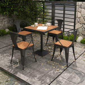 Ensemble table et chaises de jardin d'extérieur populaire, design industriel antique en métal carré, résistant à l'eau et au soleil, pour salon et <span class=keywords><strong>restaurant</strong></span> - Product Image 1