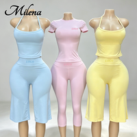 Nouvel Arrivage Milena – Ensemble 2 Pièces Short et Caraco Rembourré pour Femme, Respirant, Écoresponsable, Spandex/Nylon, Coupe Ajustée, Décontracté, Idéal Entraînement