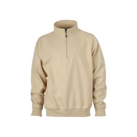XXS Size Workwear Half Zip Sweatshirt Cotton Terry with Stand-Up Collar and Zipper Anti-Wrinkle Crocheted Style