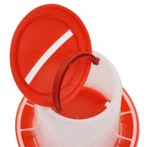 Poultry Farm Chicken Feed Bucket with Trough Red Feeders for Corral Chickens Automatic Chicken Plastic Feeder
