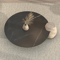 Table basse de salon design 2025, table d'appoint, table à thé, style nordique moderne, luxe, base ronde en pierre, table basse en marbre