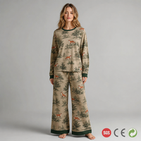 Ensemble de pyjama en coton épais personnalisé en deux pièces pour femmes, haut à manches longues British Fox, pantalon large, coordonné, taille UK 8 à 16