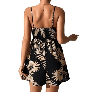 Vestido Sexy con Tirantes y Estampado Tropical para Mujer, Vestido Corto con Botones al Frente, Estilo Camisero, para Verano - Product Image 2