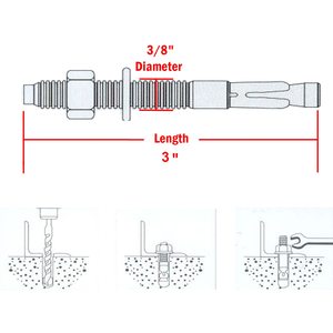 Anclajes de Cuñ<span class=keywords><strong>a</strong></span> de Acero Inoxidable 304 de 3/8"X3" con Excelente Rendimiento Antioxidante, Kit de Tornillos para Anclajes de Concreto de Acero Inoxidable - Product Image 3
