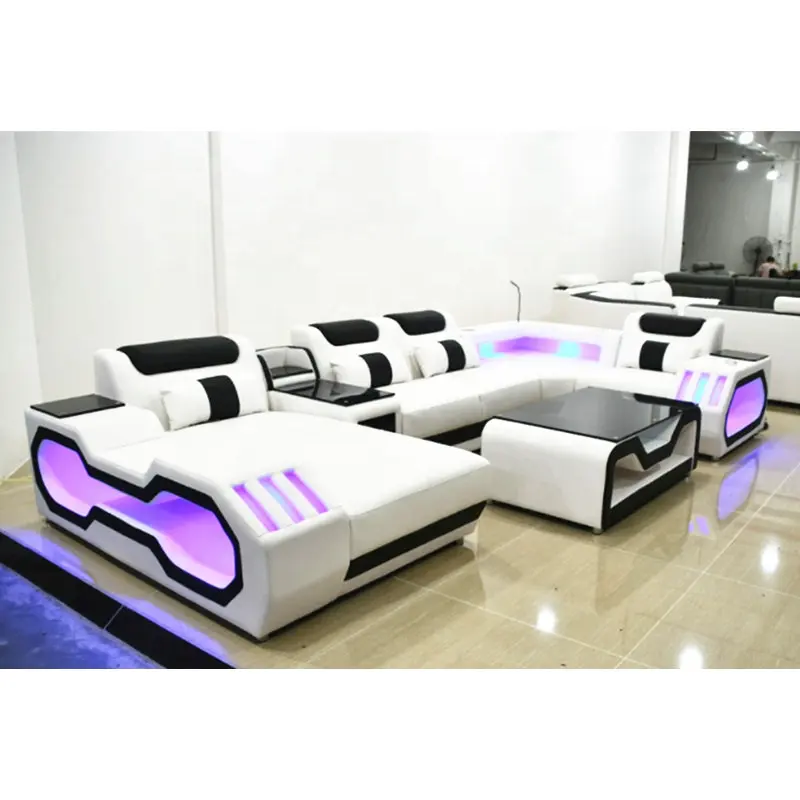 Moderno design led sala de estar móveis conjunto de sofá de couro móveis