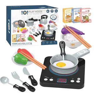 Hot Selling Kids Plastic Educational Pretend Play Lighting Music Simulation Cookware Kitchen Cooking Food Set Toys Gift