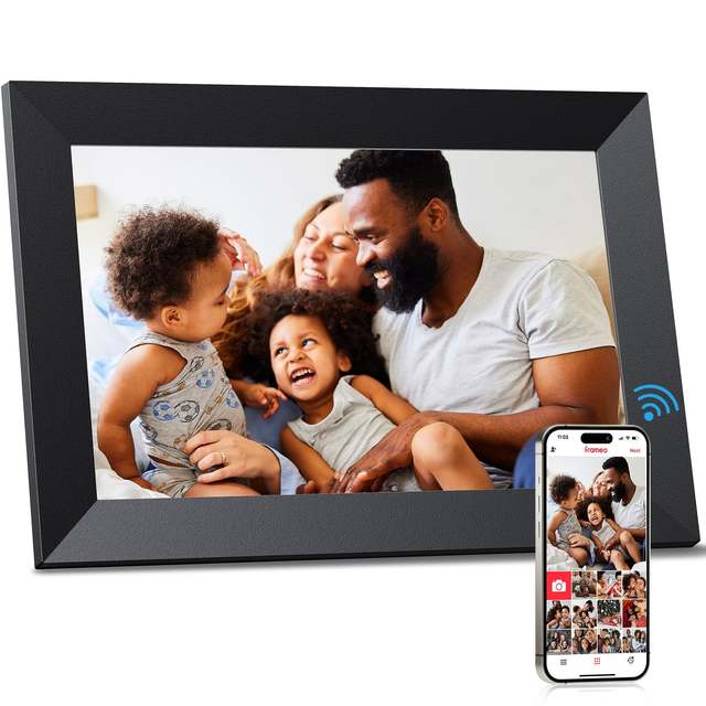 10.1 Inch HD IPS Screen WiFi Digital Photo Frame Auto-Rotate 16GB Memory Wall Mountable Acrylic Design for Home Office MP3 AVI