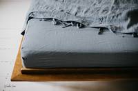 Parure de lit 100% lin style shabby chic, taille King/Queen, housse de couette et 2 taies d'oreiller avec attaches, bleu poussière/gris/rose bois/blanc