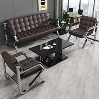 Vente en gros directe de meubles de réception de bureau de taille personnalisée salon de bureau 3 ensembles de canapé en cuir noir