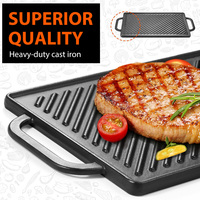 Poêle de Cuisson en Fonte Double Face, Antiadhésive et Facile à Nettoyer, pour Steaks, Grill ou Plancha, Compatible Gaz et Four