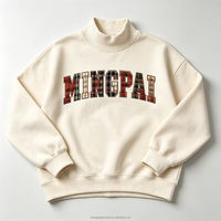 Sweat-shirt surdimensionné personnalisé pour femme, col montant, avec patchs écossais brodés, style vintage, pour Noël, décontracté, en polaire