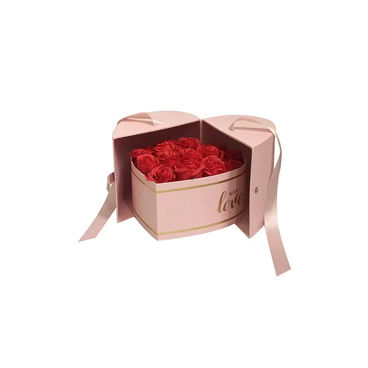 Caja de flores en forma de corazón con tapa, embalaje de floristería, caja de papel de flores de regalo, cajas de cartón pequeñas para embalaje