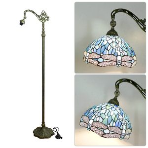 Tiffany Đèn sàn cong đèn có thể điều chỉnh góc đứng Đèn đọc sách ánh sáng con chuồn chuồn kính màu biển màu xanh LED phòng ngủ - Product Image 6
