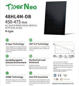 แผงโซลาร์เซลล์รุ่นใหม่ <span class=keywords><strong>Jinko</strong></span> 450w รุ่น 48HL4M-DB แบบ N-Type สีดำทั้งหมด โมโนโมดูลแบบกระจกสองชั้น 455w 460w 465w <span class=keywords><strong>470w</strong></span> 475w มีสินค้าในสต็อก - Product Image 2
