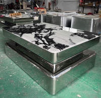 Table basse moderne de luxe en acier inoxydable avec plateau en marbre pour KTV, boîte de nuit et salle VIP de bar