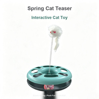 Jouet interactif multifonctionnel pour chat : balle sur rail, ressort, peluche, herbe à chat incluse, base stable, pour chats d'intérieur