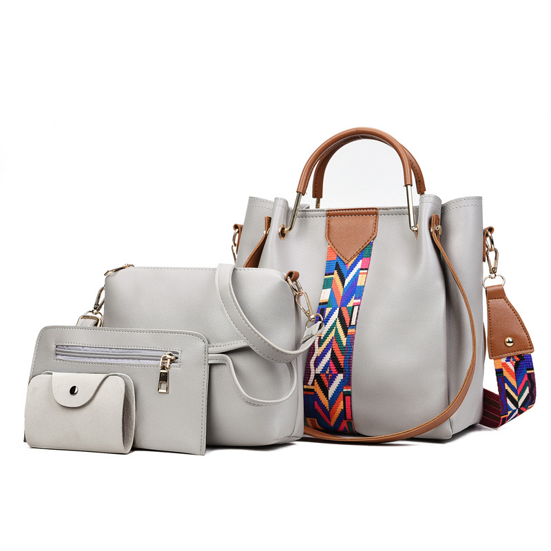 2025 New Fashion PU Leather Women's 4-in-1 Tote Handbag Set Includes Shoulder Bags and Polyester Logo Purse Wallet