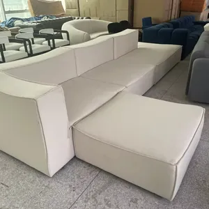 Factory Hot Sale White Color Solid Wood Frame L Shape Sofa Grey Fabric