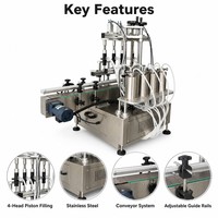 Machine de remplissage de parfum automatique à quatre têtes rotatives avec trémie, remplisseuse de liquides sous vide pour petites bouteilles