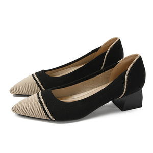 Produzione moda moda moda <span class=keywords><strong>tacco</strong></span> alto pump a punta in maglia traspirante 4cm <span class=keywords><strong>tacco</strong></span> <span class=keywords><strong>medio</strong></span> tacchi spessi donna abito da lavoro scarpe Casual - Product Image 3
