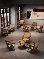 Style wabi-sabi rotin massif noyer couleur bois restaurant table à manger et chaise bar et café brunch ensembles de meubles