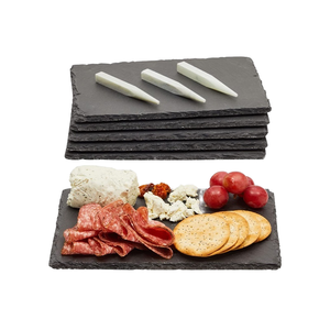 <span class=keywords><strong>Plat</strong></span> <span class=keywords><strong>rectangulaire</strong></span> <span class=keywords><strong>en</strong></span> pierre d'<span class=keywords><strong>ardoise</strong></span> noire naturelle de style occidental pour pâtes, pizza, gâteau, sushi, steak, assiette de fête - Product Image 6