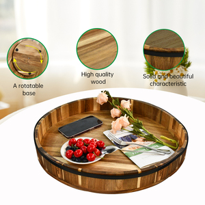 Petit déjeuner bois rond stockage des aliments plateau de service décoratif avec fond en rotin fait main pour comptoir de cuisine pièce maîtresse maison - Product Image 3