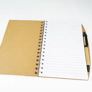 Libro ecológico en espiral de metal doble con logotipo personalizado con bolígrafo de papel, cuaderno reciclable para regalo de promoción