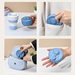 Custom 350ML Food-Grade Silicone Portable Folding <strong>Cup</strong> <strong>Collapsible</strong> Mug With Cover Straw Hot Drink <strong>Cup</strong> for Camping Travel Outdoors - Product Image 5