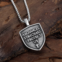 Collier pour homme avec bouclier de l'archange Saint Michel, en acier inoxydable, pendentif médaillon épée ange gardien, accessoires vestimentaires
