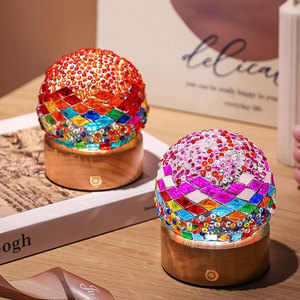 Lámpara de Noche Romántica de Vidrio Estilo Bohemio Retro Mosaico de 8CM - Product Image 2
