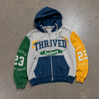 Ensemble sweat à capuche et pantalon de survêtement streetwear pour homme, imprimé personnalisé, surdimensionné, avec motifs graphiques, strass, effet déchiré, patchwork color block