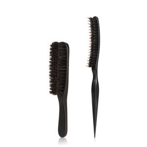 Lot <span class=keywords><strong>de</strong></span> 2 brosses coiffantes en poils <span class=keywords><strong>de</strong></span> sanglier noirs et nylon pour femmes et hommes - Product Image 1