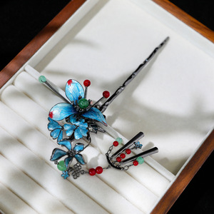 [Hecho a mano] Tocado Hanfu de diseño original al estilo chino, horquilla azul con borlas, maquillaje de trajes antiguos y accesorios para el cabello - Product Image 2