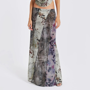 กระโปรงมิดิพิมพ์ลายดอกไม้สำหรับผู้หญิง กระโปรงทรงเอเอวต่ำ แฟชั่นฤดูร้อนสไตล์วินเทจ - Product Image 1