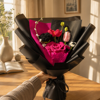 3 buket bunga rajutan tangan pinkRose, bunga rajutan buatan untuk buket pengantin, hadiah wisuda, dekorasi rumah liburan