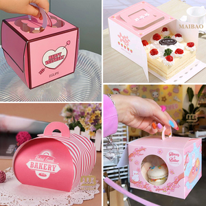 Cajas <span class=keywords><strong>de</strong></span> Papel para Repostería Personalizadas, <span class=keywords><strong>Pequeñas</strong></span>, Color Rosa, para Pasteles, Galletas, Donuts, con Asa y Ventana - Product Image 5