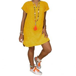 Nouvelle Collection YZ 2026 – Robe Décontractée en Lin pour Femme, Col V Ample, Couleur Unie, Élégante et Sexy - Product Image 5