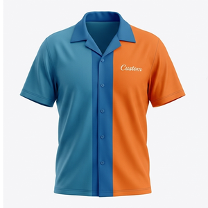 Custom Vertical Split Color Block <b>Bowling</b> Shirt Camp Collar Button Down Retro Short Sleeve for Streetwear Party Beach Vacation - Product Image 1