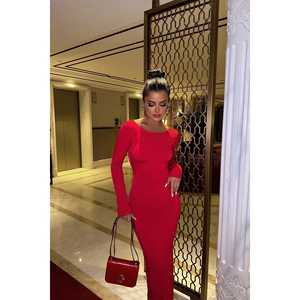 Red <b>Long</b> Ball <b>Gown</b> Evening <b>Dress</b> with High Sweetheart Collar and Sequined Tie Back XS Size for Prom Wedding Guest Party - Product Image 2