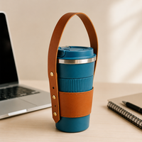 Manchon à café réutilisable en cuir de qualité supérieure avec poignée pour le marché européen, sac de luxe pour la vente au détail