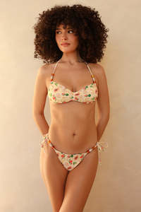 Bikini 2 pièces sur mesure pour <span class=keywords><strong>femme</strong></span>, imprimé fruits, perlé, dos nu, bandeau, à nouer sur les côtés, en spandex/polyester côtelé, séchage rapide, écologique - Product Image 5